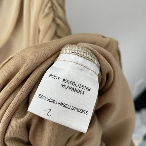 Princess Polly Jocasta Mesh Ruched One Shoulder Mini Dress Tan Size 6 - Picture 8 of 8